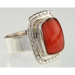 Vintage Mexican Sterling Silver Ring with Spiny Oyster Shell (Size 9)